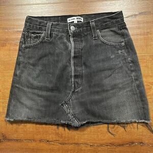 RE/Done Levis Jean Skirt 26 Black High Rise Mini A Line Raw Hem Retro USA Made